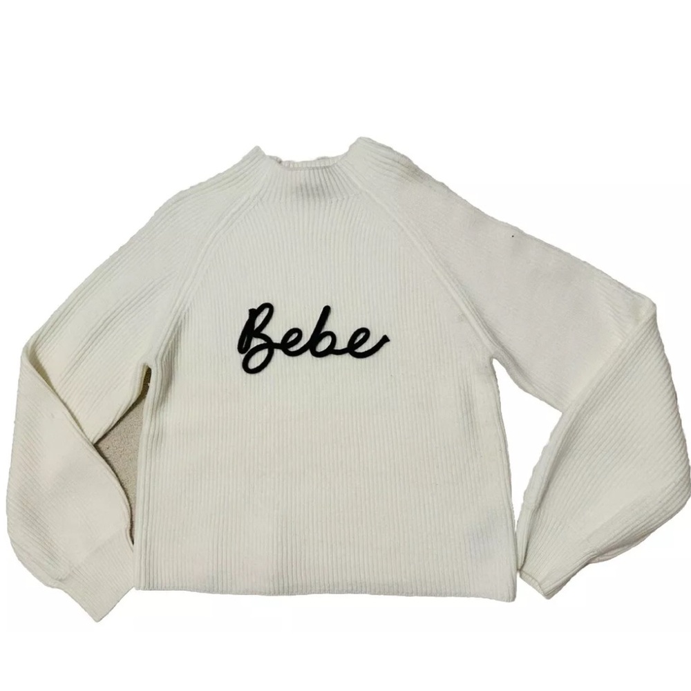 Bebe women logo crew neck knit sweater L